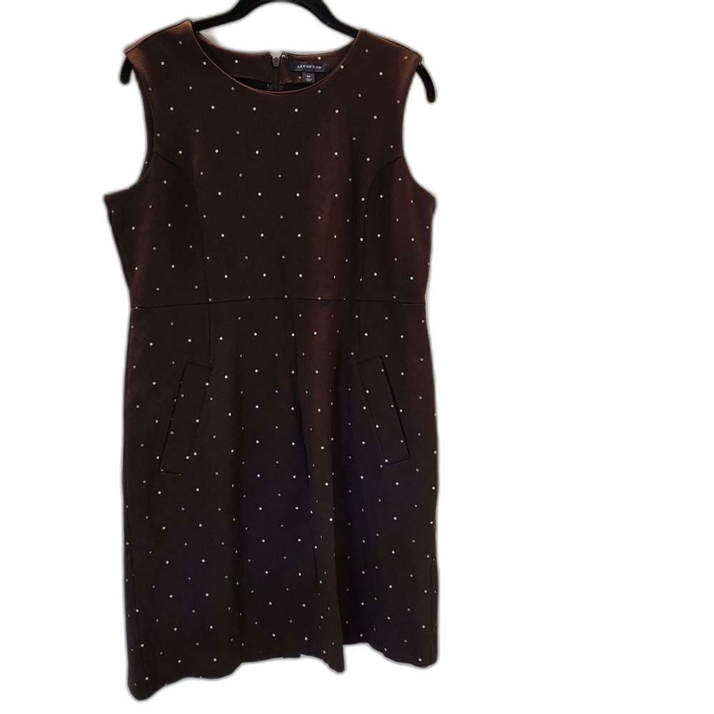 Lands' End Brown Dress with White Dots with Pockets